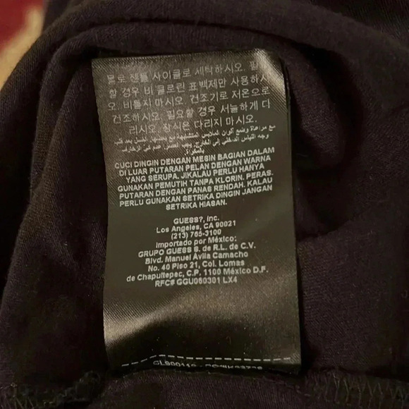 GUESS Jeans Women’s Jet Black T-Shirt with Gold Writing and Gold Sequins - Picture 10 of 11